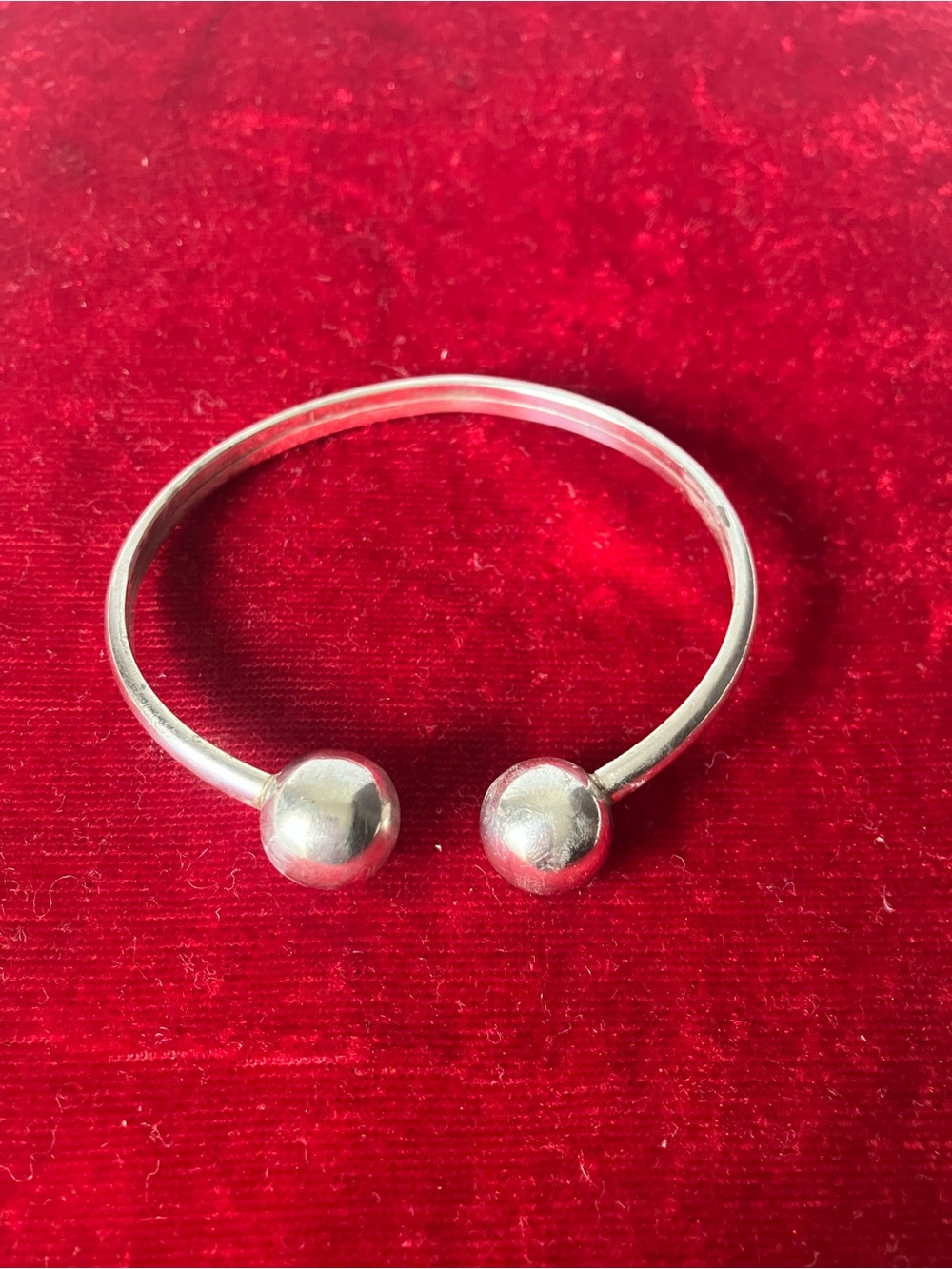 Vintage 925 Sterling Silver Torque Bangle Bracelet Signed TK Double Ball 9.5g.